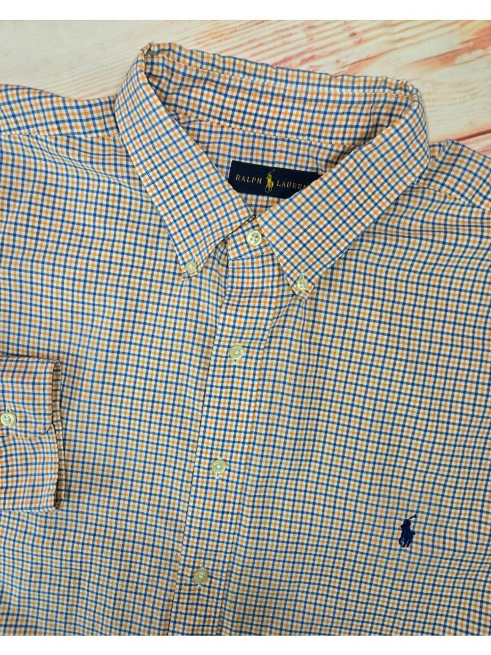 Ralph Lauren Mens Checkered Button-Down Shirt 3XB Orange/Blue